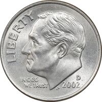 سکه 1 دایم 2002D روزولت - MS64 - آمریکا