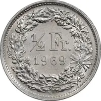 سکه 1/2 فرانک 1969 دولت فدرال - MS61 - سوئیس