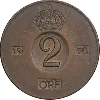 سکه 2 اوره 1970 گوستاو ششم - EF45 - سوئد