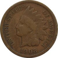 سکه 1 سنت 1908 سرخپوستی - VF30 - آمریکا