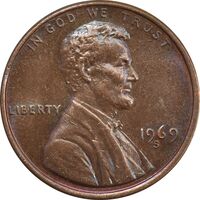سکه 1 سنت 1969S لینکلن - MS62 - آمریکا