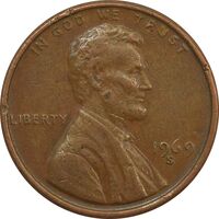 سکه 1 سنت 1969S لینکلن - VF - آمریکا