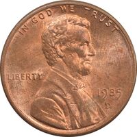 سکه 1 سنت 1985D لینکلن - MS63 - آمریکا
