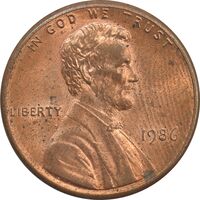 سکه 1 سنت 1986 لینکلن - MS62 - آمریکا