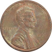 سکه 1 سنت 1990D لینکلن - MS62 - آمریکا