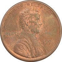 سکه 1 سنت 1991 لینکلن - MS62 - آمریکا