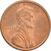 سکه 1 سنت 1991D لینکلن - MS63 - آمریکا