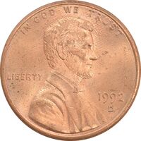 سکه 1 سنت 1992D لینکلن - MS64 - آمریکا