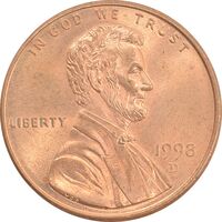 سکه 1 سنت 1998D لینکلن - MS63 - آمریکا