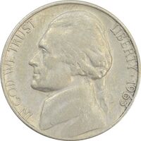 سکه 5 سنت 1963D جفرسون - VF30 - آمریکا