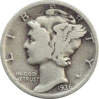سکه 1 دایم 1936 مرکوری - VF20 - آمریکا