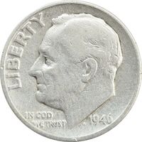 سکه 1 دایم 1946D روزولت - VF30 - آمریکا