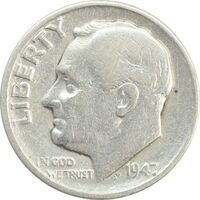 سکه 1 دایم 1947D روزولت - VF30 - آمریکا
