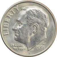 سکه 1 دایم 1991D روزولت - MS64 - آمریکا