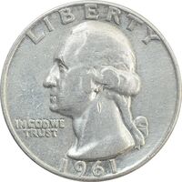سکه کوارتر دلار 1961D واشنگتن - VF - آمریکا