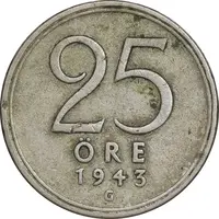 سکه 25 اوره 1943 گوستاو پنجم - EF45 - سوئد