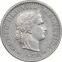 سکه 20 راپن 1974 دولت فدرال - EF45 - سوئیس