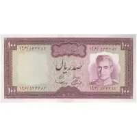 اسکناس 100 ریال (آموزگار - سمیعی) نوشته سیاه - تک - UNC63 - محمد رضا شاه