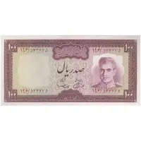 اسکناس 100 ریال (آموزگار - سمیعی) نوشته سیاه - تک - UNC63 - محمد رضا شاه