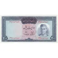 اسکناس 200 ریال (آموزگار - سمیعی) نوشته قرمز - تک - UNC63 - محمد رضا شاه