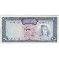 اسکناس 200 ریال (آموزگار - جهانشاهی) - تک - UNC64 - محمد رضا شاه