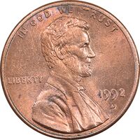 سکه 1 سنت 1992D لینکلن - MS64 - آمریکا