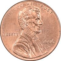 سکه 1 سنت 2006D لینکلن - MS62 - آمریکا