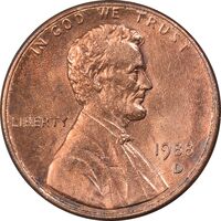 سکه 1 سنت 1988D لینکلن - MS62 - آمریکا