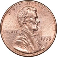 سکه 1 سنت 1999D لینکلن - MS63 - آمریکا