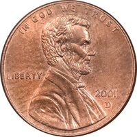 سکه 1 سنت 2001D لینکلن - MS61 - آمریکا