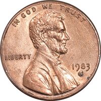 سکه 1 سنت 1983D لینکلن - AU58 - آمریکا