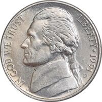 سکه 5 سنت 1991D جفرسون - AU58 - آمریکا