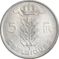 سکه 5 فرانک 1974 بودئون یکم  - نوشته فرانسوی - AU58 - بلژیک