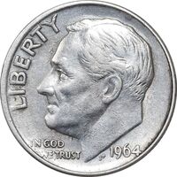 سکه 1 دایم 1964 روزولت - EF45 - آمریکا