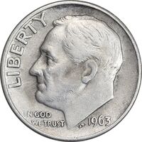 سکه 1 دایم 1963D روزولت - EF45 - آمریکا