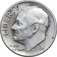 سکه 1 دایم 1960D روزولت - EF45 - آمریکا