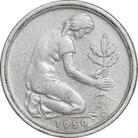 سکه 50 فینیگ 1950F جمهوری فدرال - EF45 - آلمان