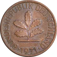 سکه 1 فینیگ 1971G جمهوری فدرال - EF45 - آلمان