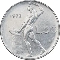 سکه 50 لیره 1973 جمهوری - AU58 - ایتالیا