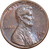 سکه 1 سنت 1974D لینکلن - AU55 - آمریکا