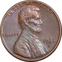 سکه 1 سنت 1981D لینکلن - AU55 - آمریکا