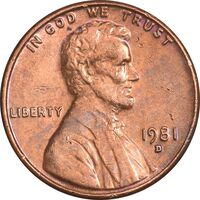 سکه 1 سنت 1981D لینکلن - AU55 - آمریکا