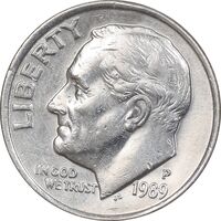 سکه 1 دایم 1989P روزولت - AU55 - آمریکا