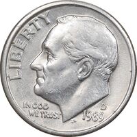 سکه 1 دایم 1989D روزولت - AU55 - آمریکا