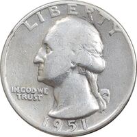 سکه کوارتر دلار 1951D واشنگتن - VF30 - آمریکا