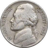 سکه 5 سنت 1951 جفرسون - VF35 - آمریکا