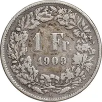 سکه 1 فرانک 1909 دولت فدرال - VF35 - سوئیس