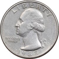 سکه کوارتر دلار 1988D واشنگتن - EF45 - آمریکا