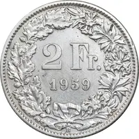 سکه 2 فرانک 1959 دولت فدرال - EF45 - سوئیس