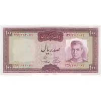 اسکناس 100 ریال (آموزگار - سمیعی) نوشته قرمز - تک - UNC61 - محمد رضا شاه